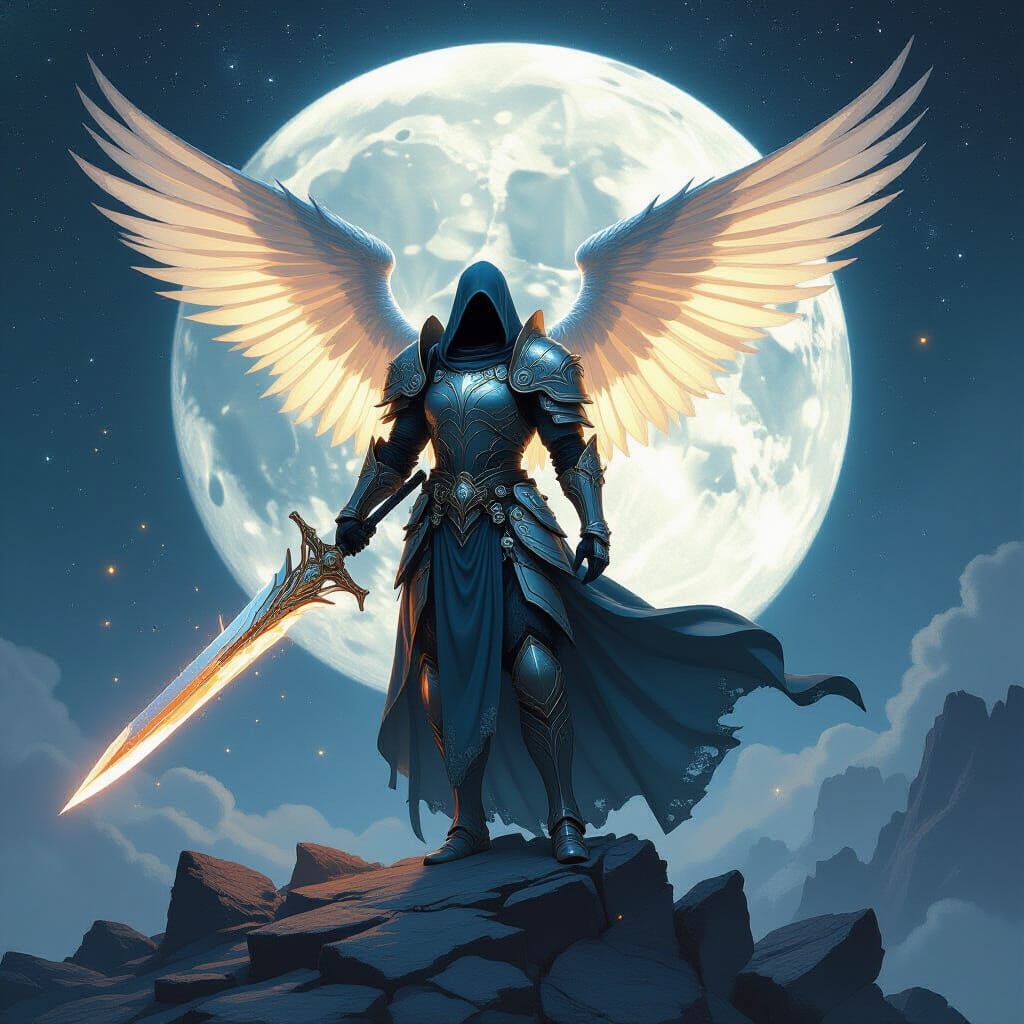 Cosmic Knight with Elemental Blade on Shattered Moon