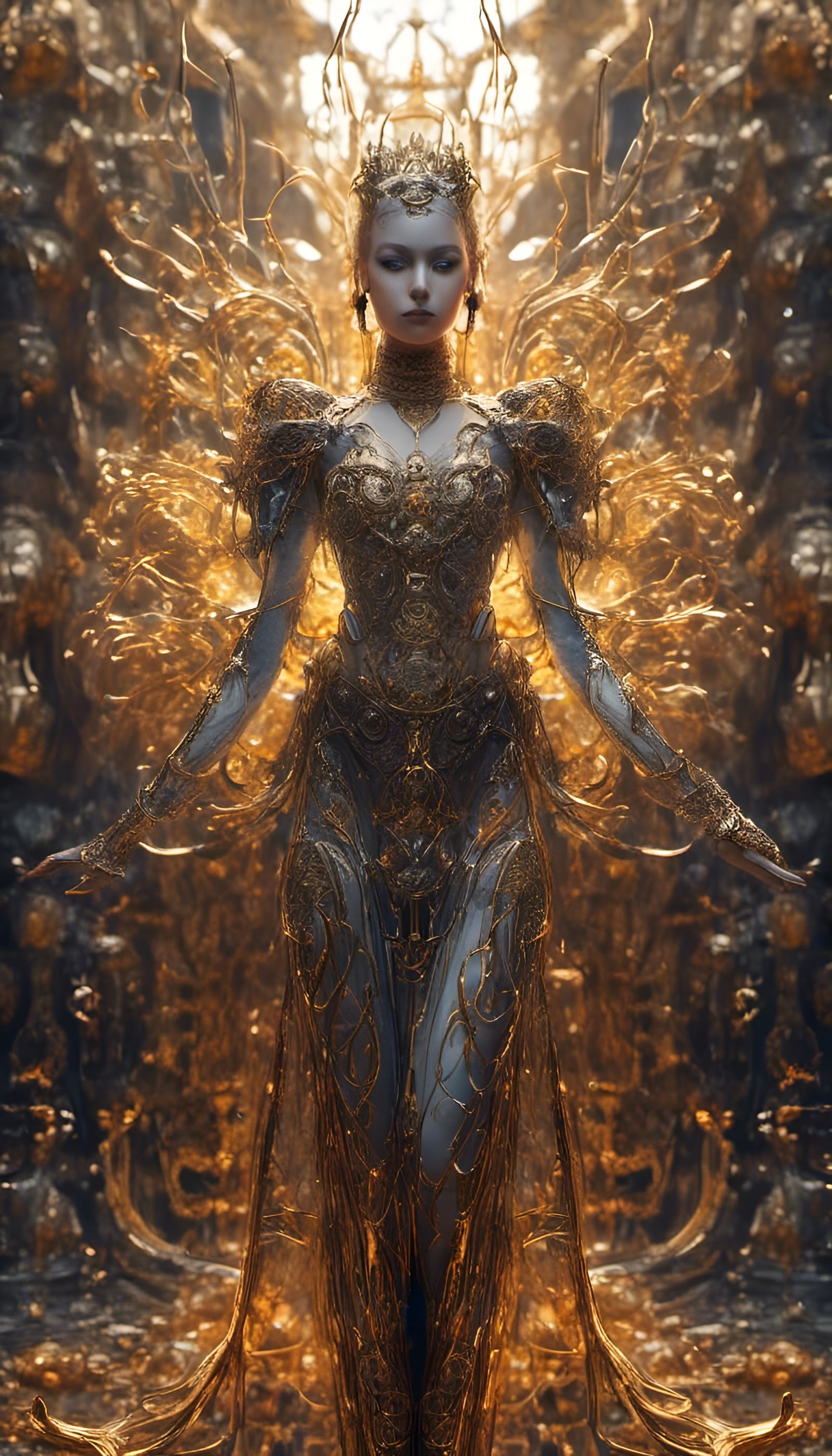 Gold-Faced Cyborg Beauty in Cyberpunk Art Style