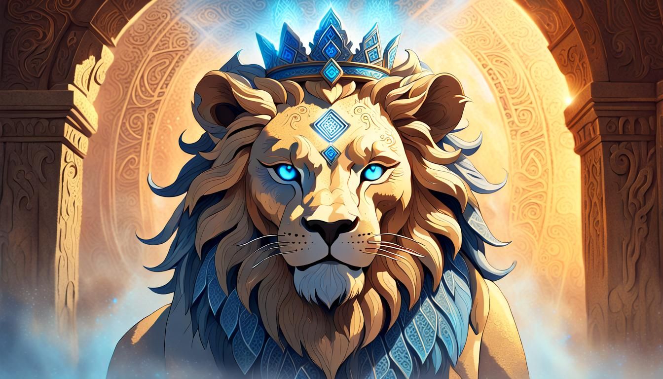 Regal Lion Head with Runes in Fantasy Art