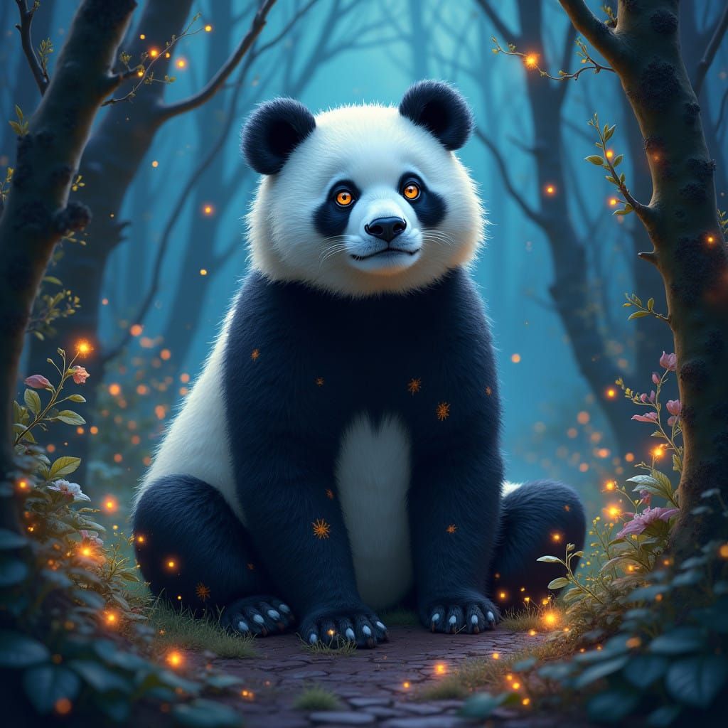 Regal Panda in Mystical Moonlit Forest