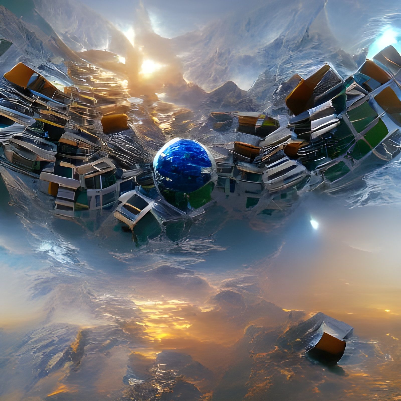 Planet in Cube: Biopunk Cyberpunk 8K Render