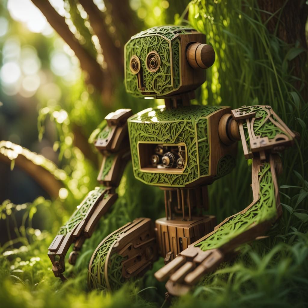 Junglepunk Automaton Amidst Lush Foliage
