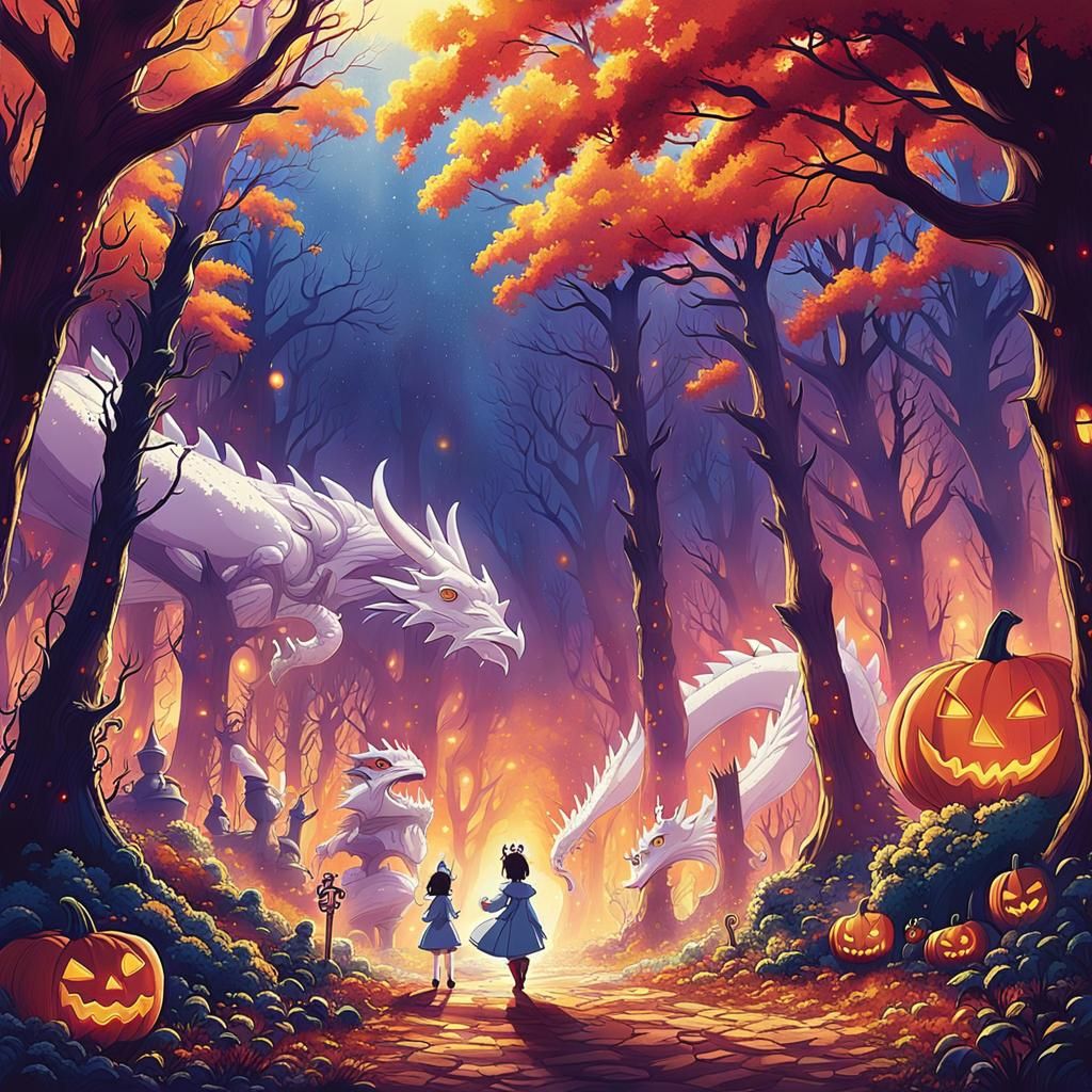 Anime Princess Knight in Autumn Forest, Ghibli Style