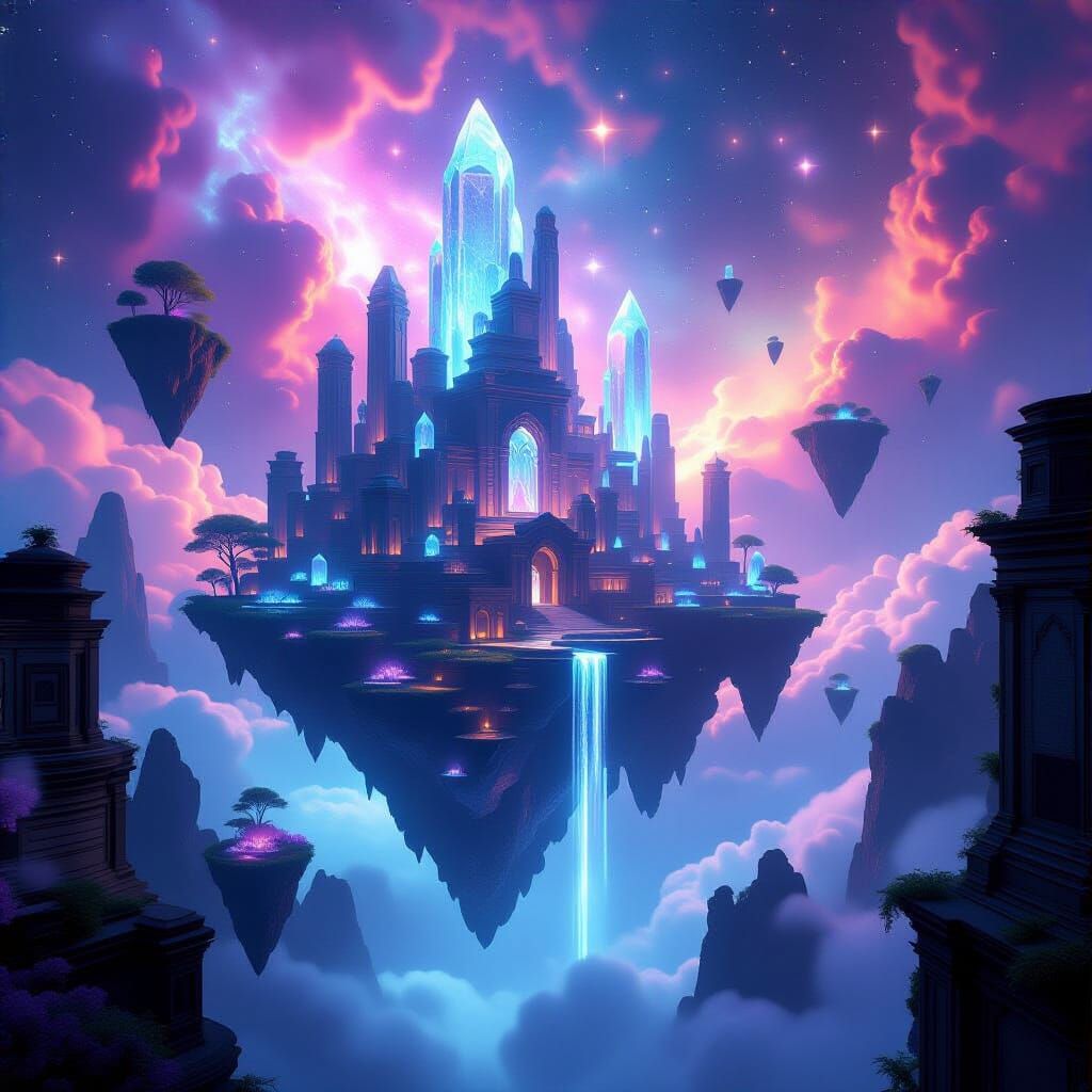 Mystical City in Nebula: Organic Crystalline Ruins in Deep S...