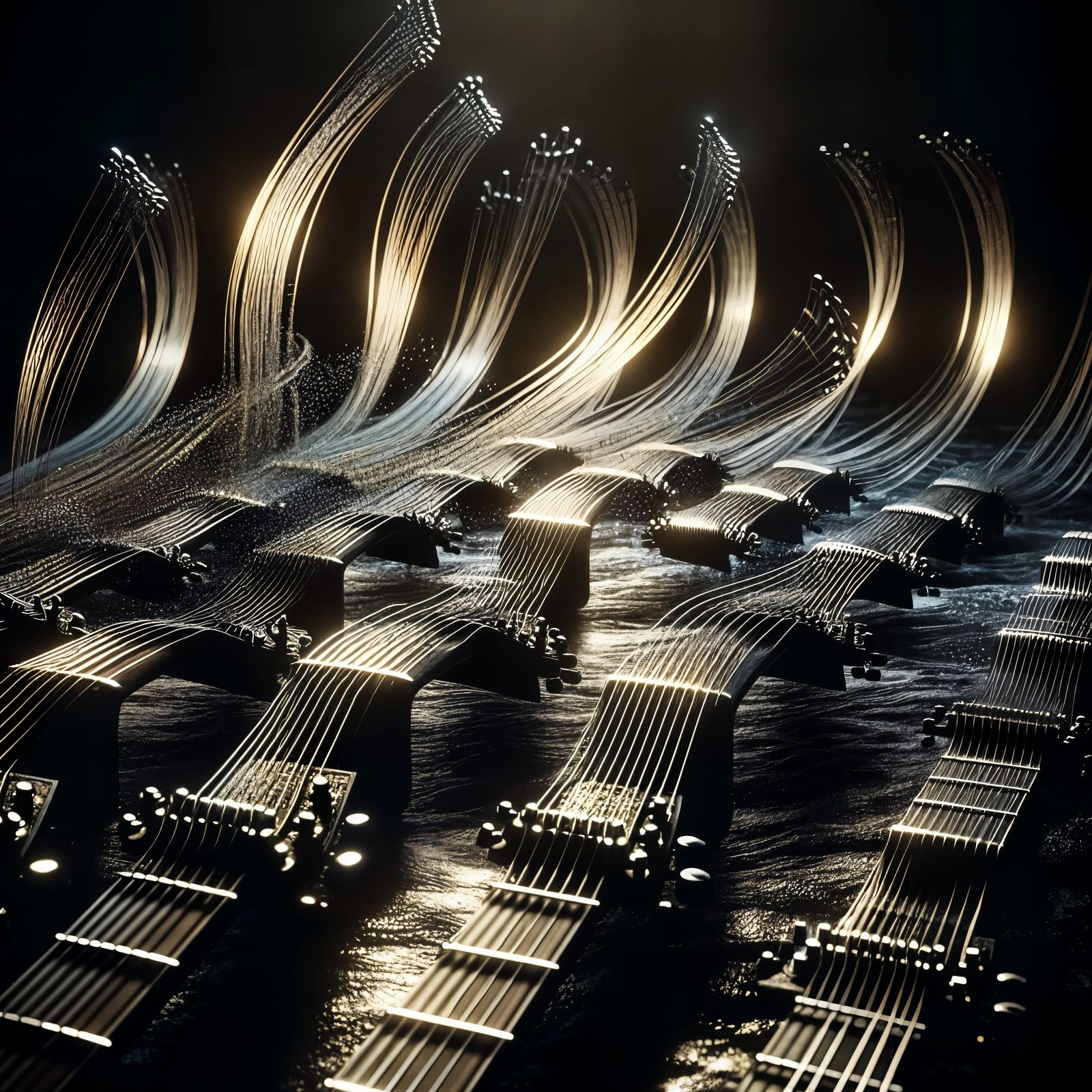 Guitar Strings Glimmering in Dark Void