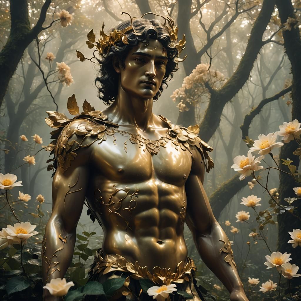 Eros in Misty Forest: A Surreal Oil Painting