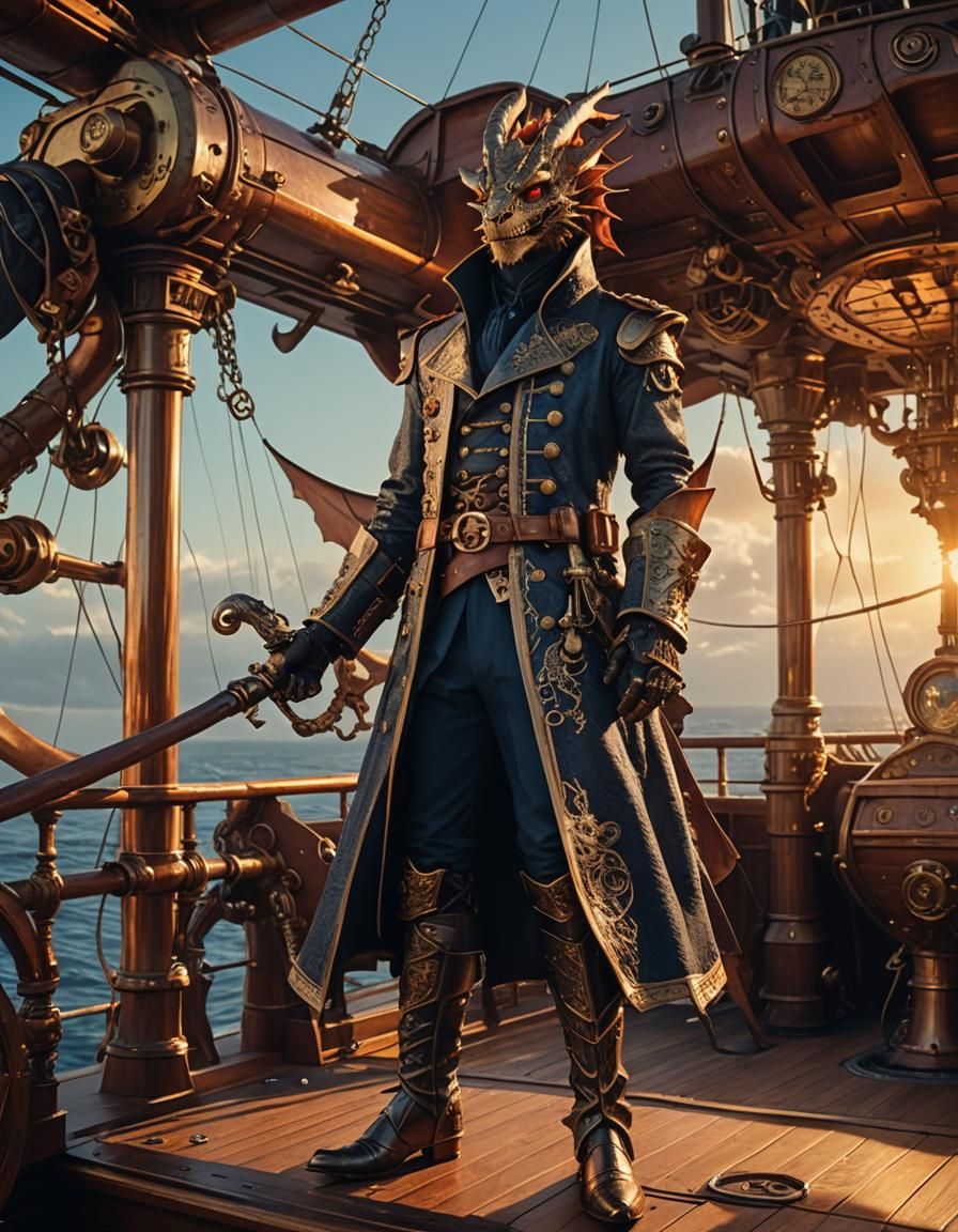 Dragon Pirate Captain on Airship Deck