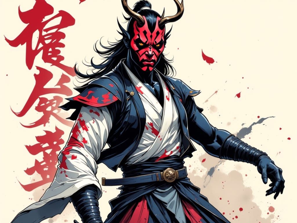 Darth Maul as Samurai with Japanese Calligraphy