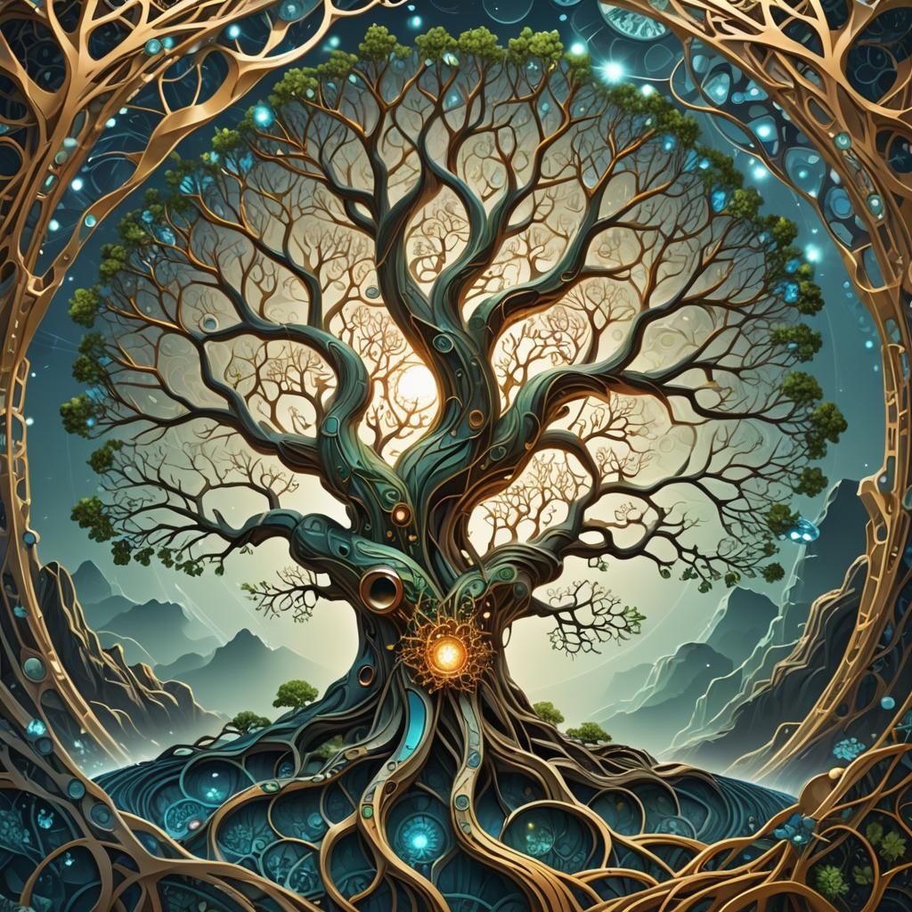 Futuristic Tree of Life with Metal Structures