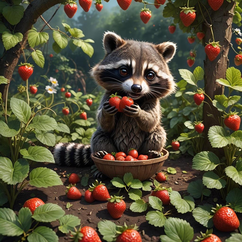 Charming Raccoon Delight: A Fantastical Garden Feast