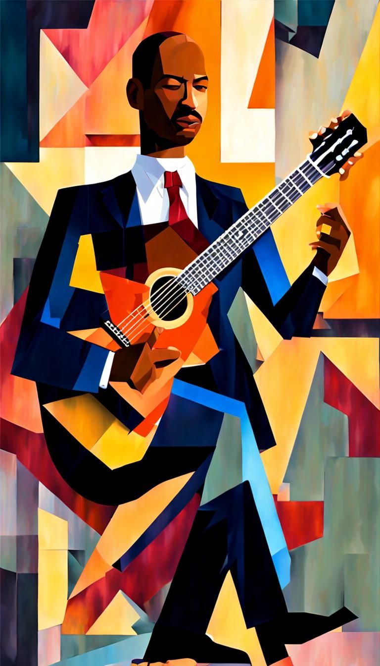 Earl Klugh Guitar Portrait in Cubist Art Deco Style