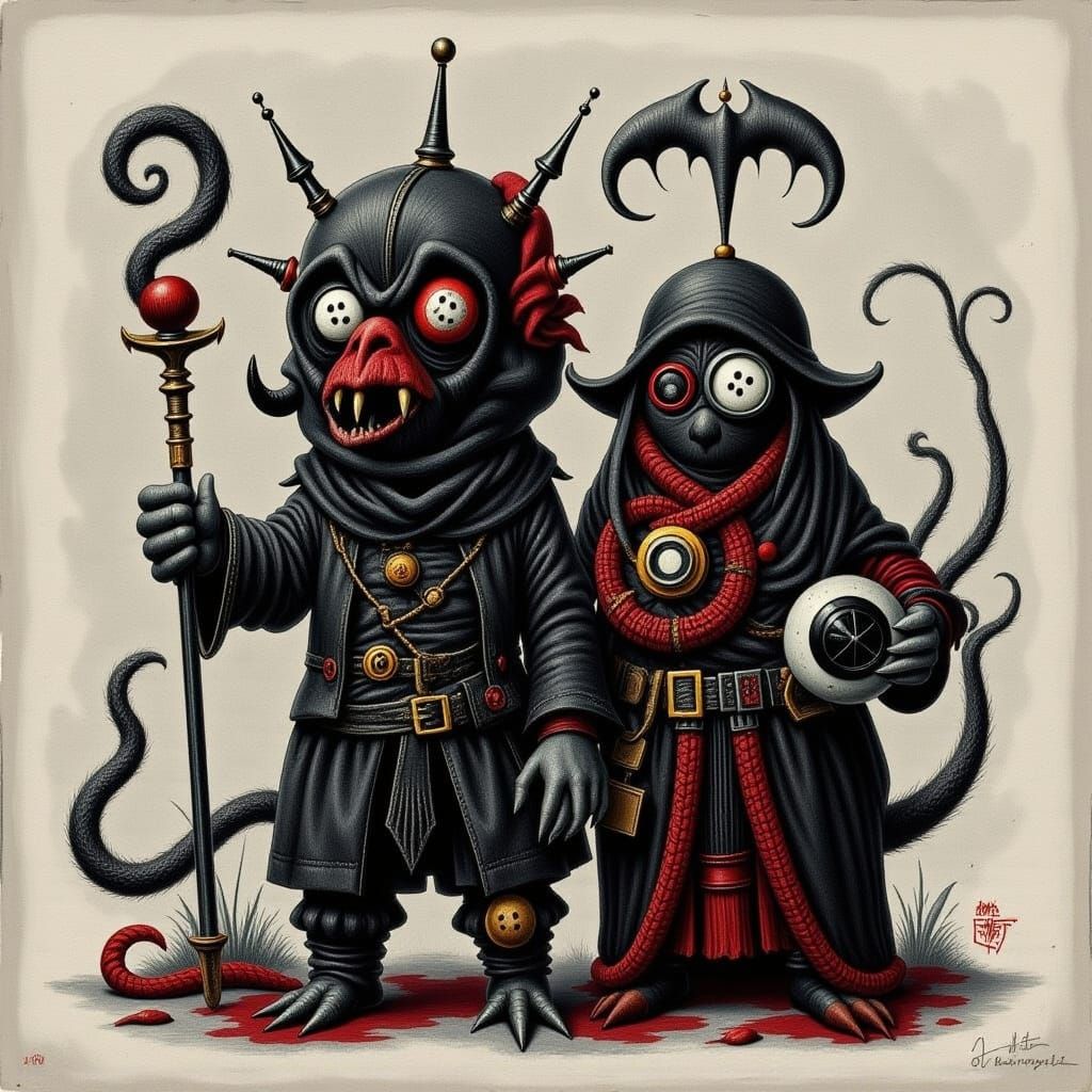 Evil Medieval Yarn Monster in Textile Art Style