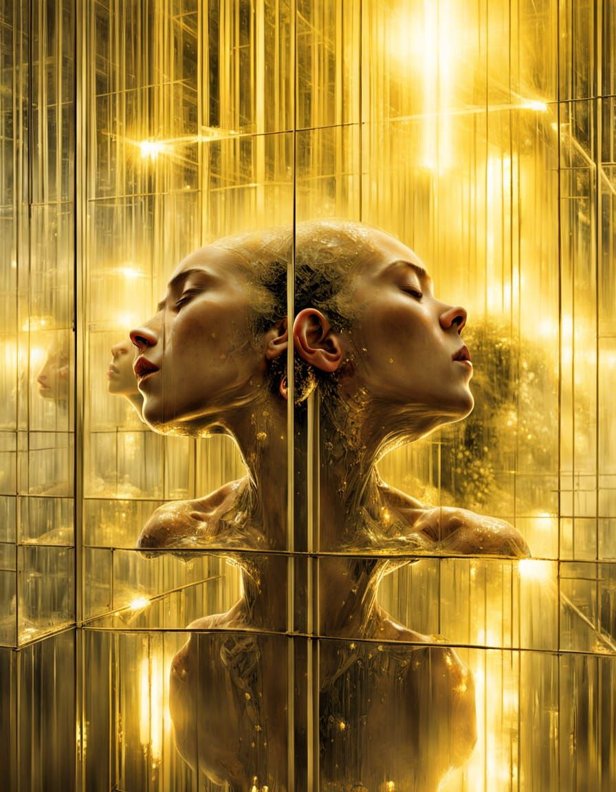 Cybernetic Twins Reflected in Golden Light