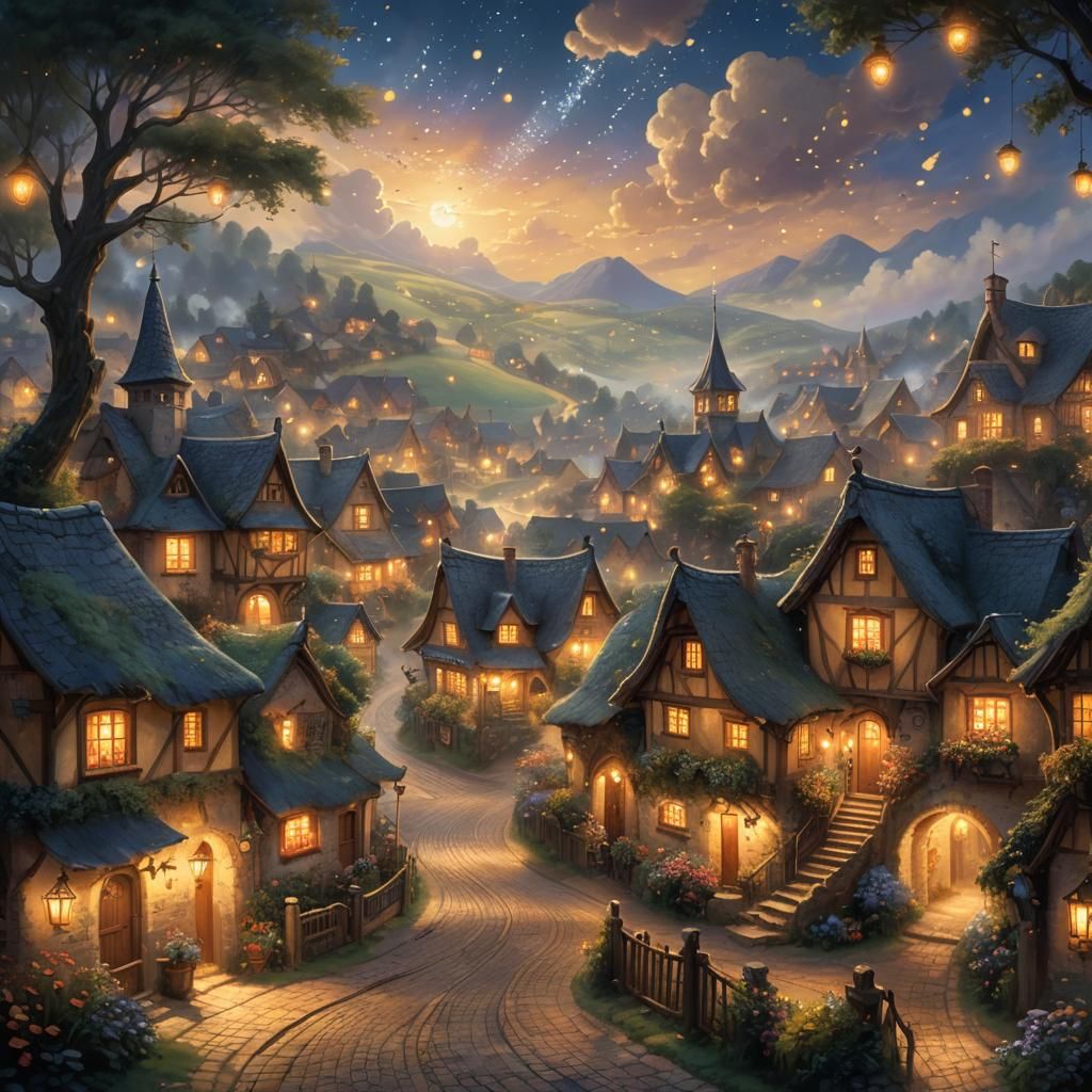 Enchanting Village Bathed in Golden Light