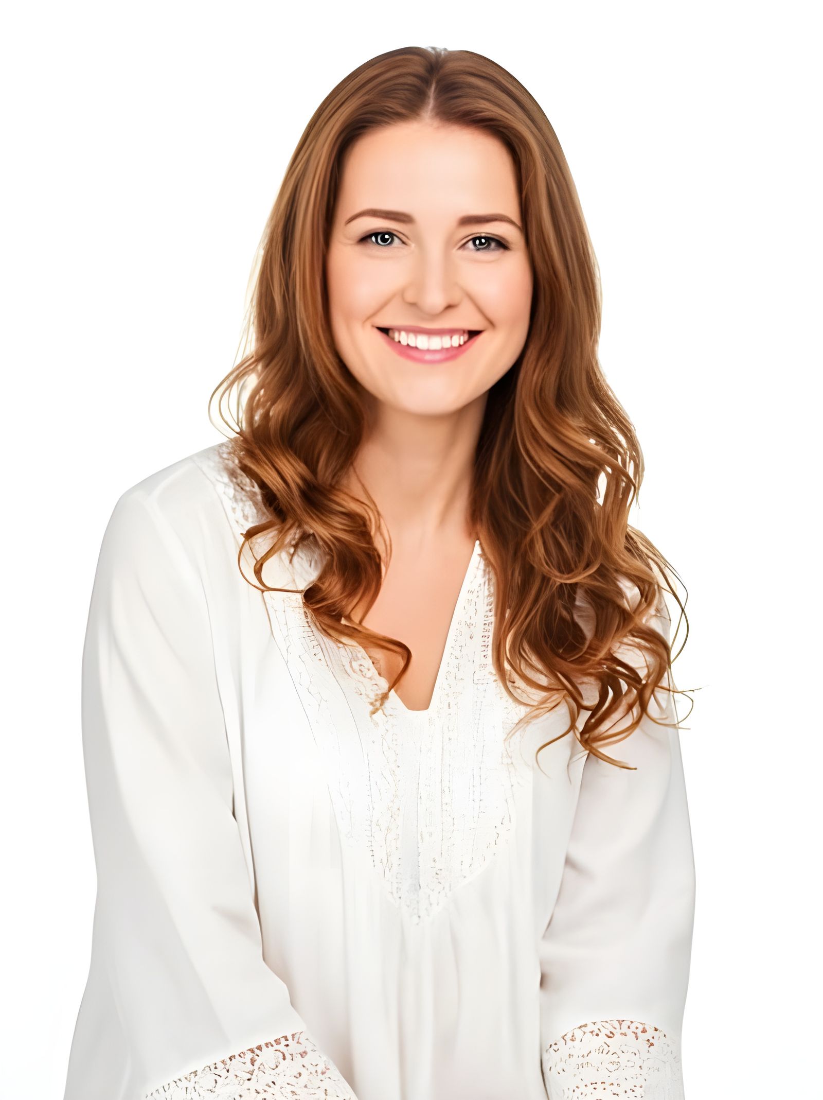 Joyful Woman in White: High-Key Lighting Portrait