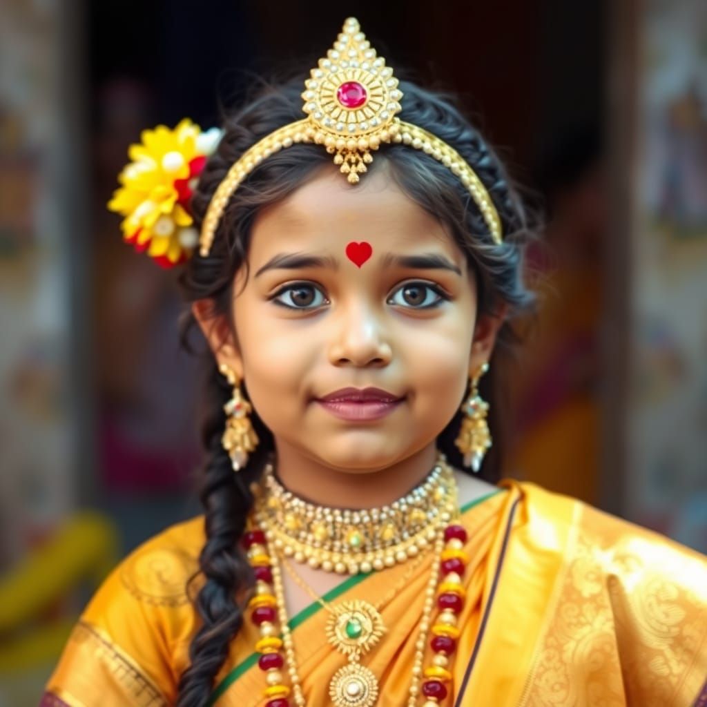 Indian Girl Celebrates Rama Navami Festival in Traditional A...