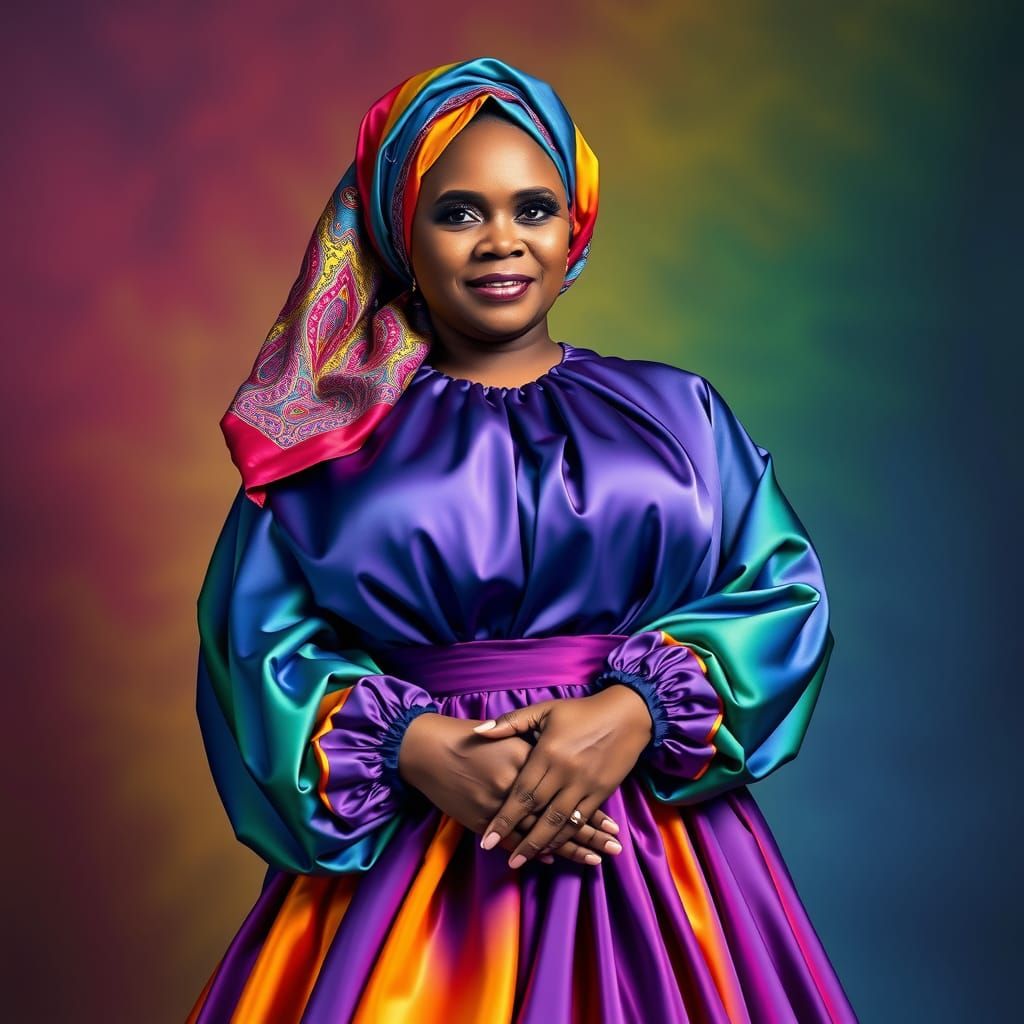 A stately, 60-year-old, curvy matriarch, wrapped in a resple...