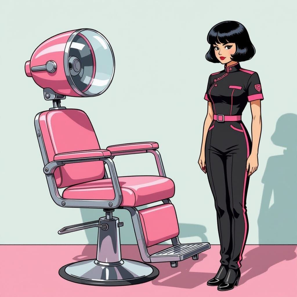 Retro Hair Dryer Chair with Stylist, Syd Mead Style