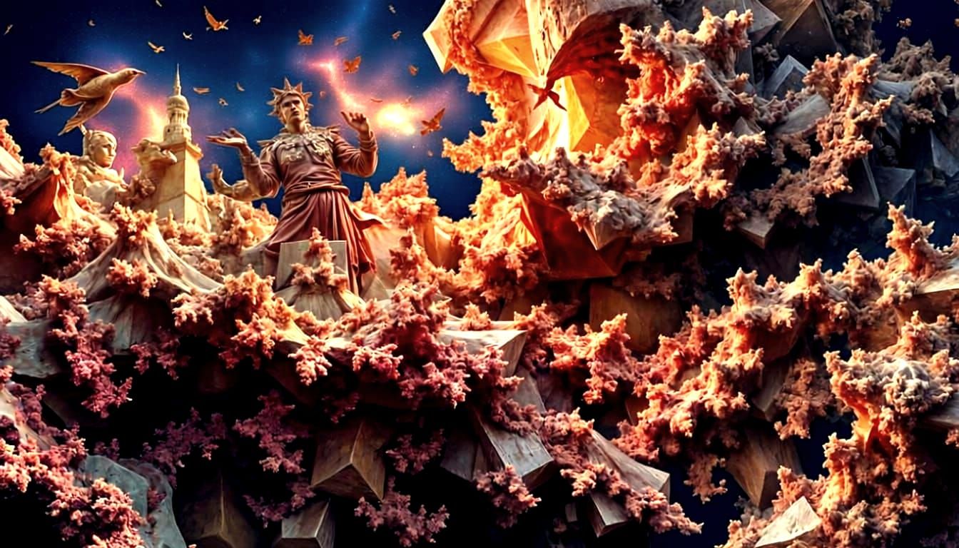 Recursive Fractal Monument in Cubomania Decoupage Style