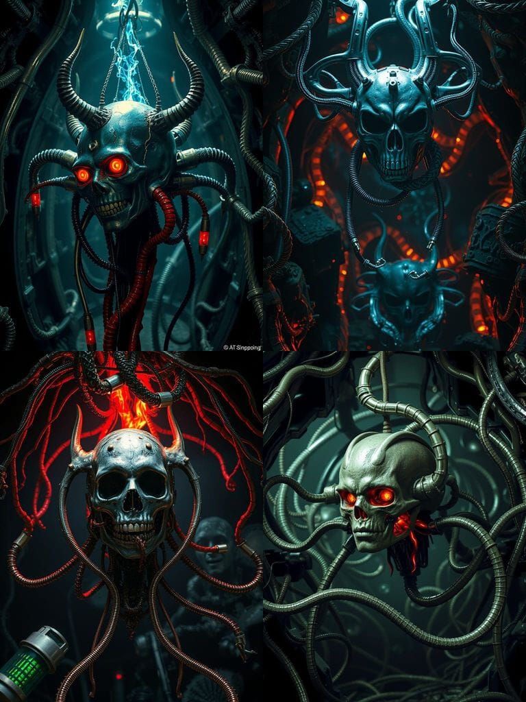 Biomechanical Horror in Dark Cyberpunk Aesthetic