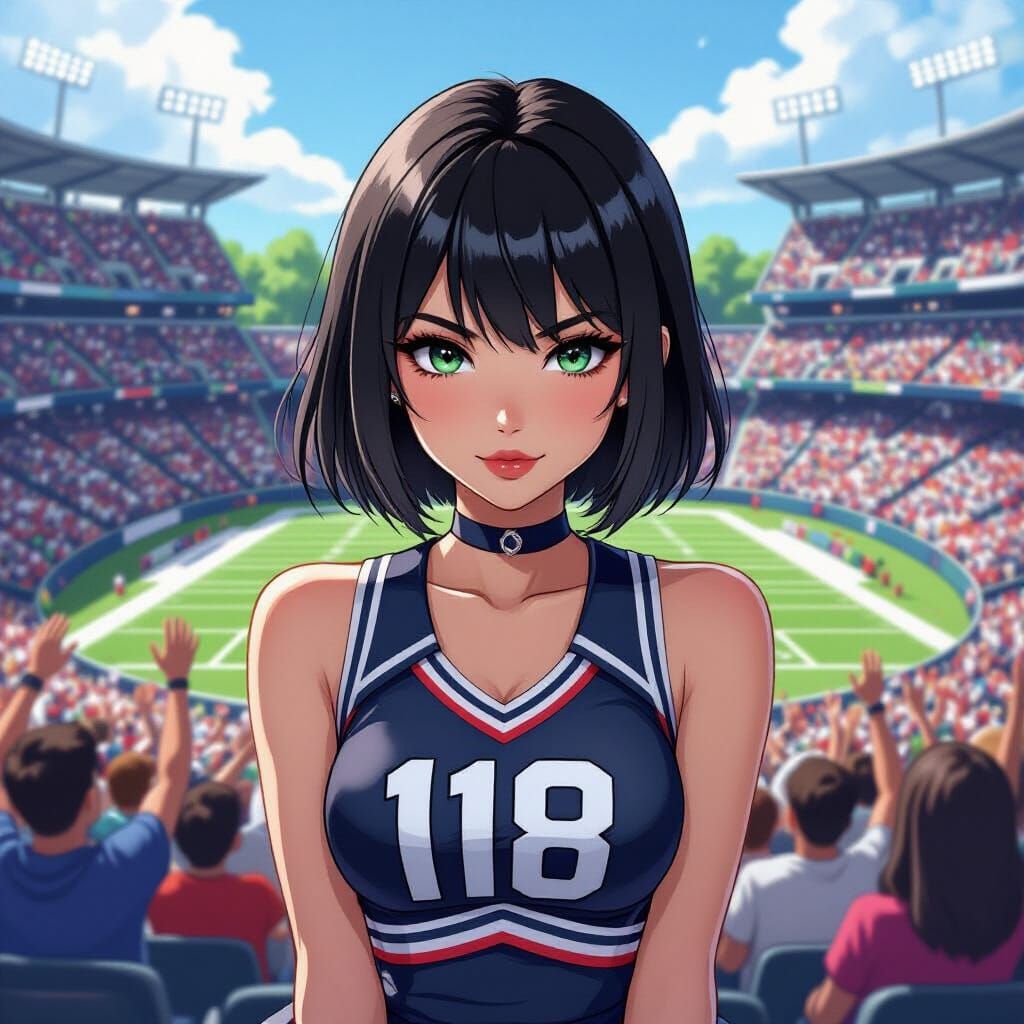 Cheerleader with Mocking Look in Stadium, Digital Art