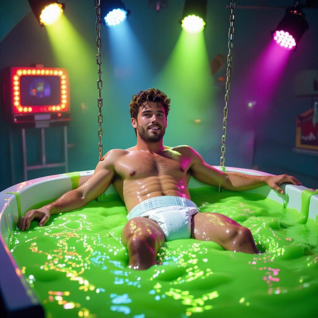 Game Show Contestant Dunked in Green Slime, 80s-90s Style