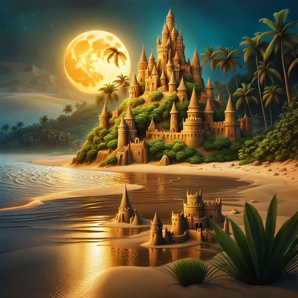 Bioluminescent Sandcastle Village on Jungle Shore