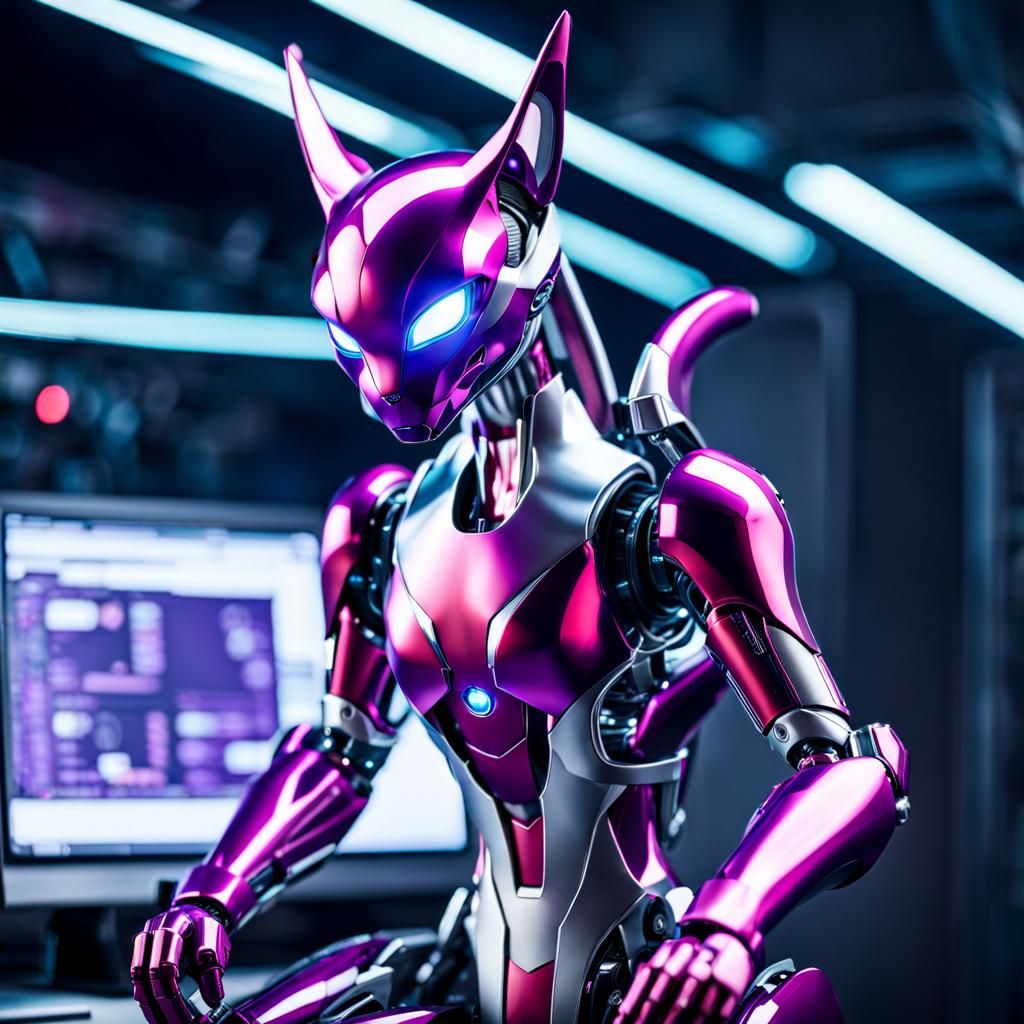 Cybernetic Mewtwo Hologram in Digital Art Style