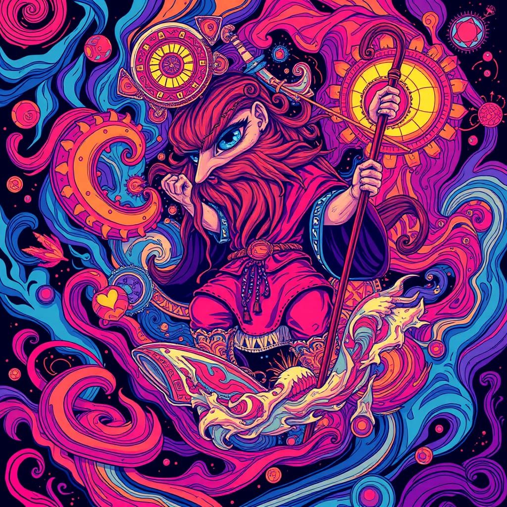 Kalevala Hero in Psychedelic Cel-Shaded Street Art