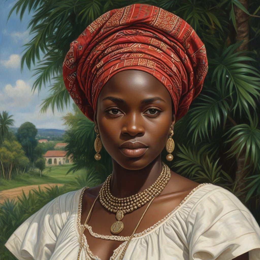 Ghanaian Woman Portrait in Rubens Oil Painting Style