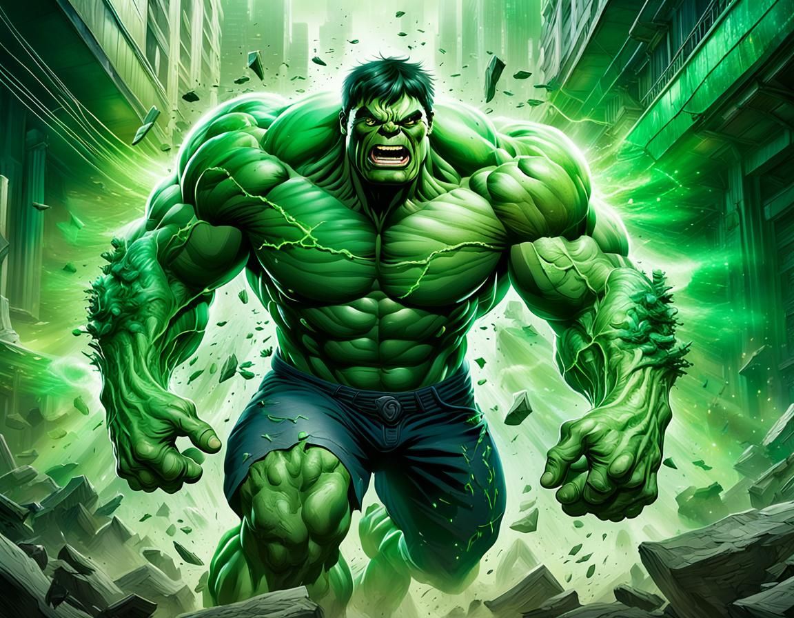 Hulk-like Figure Charges Forward with Immense Strength