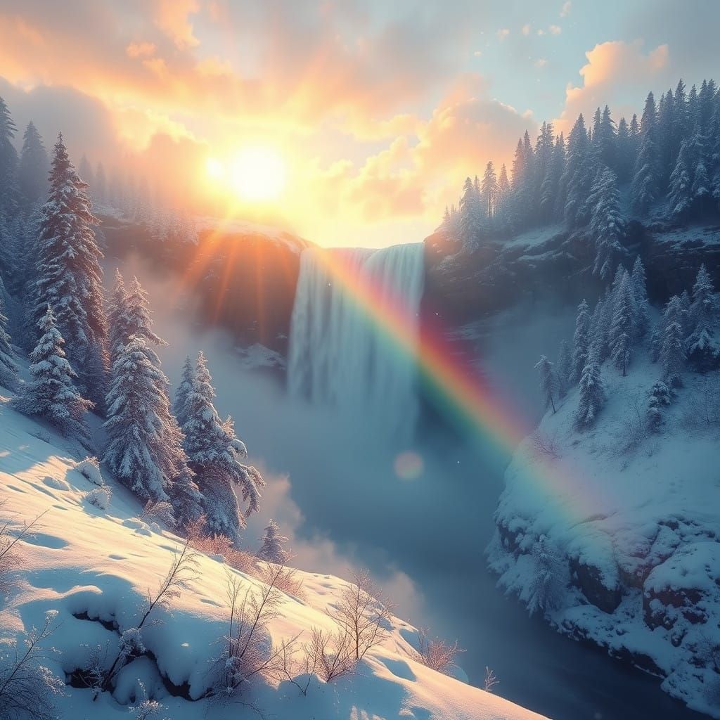 Rainbow of Wonder Over Snowy Landscape