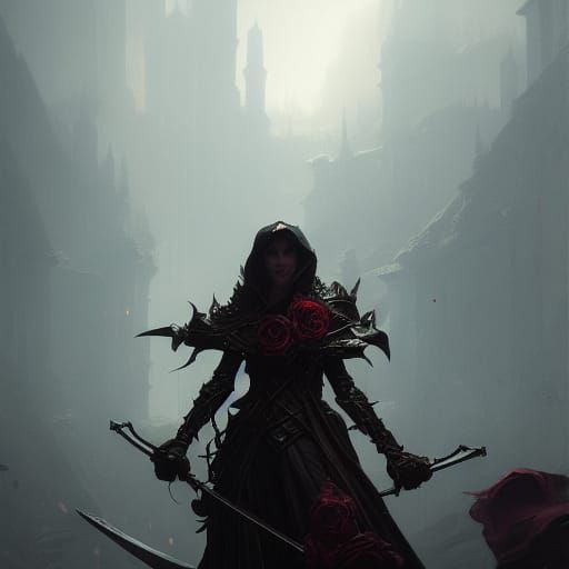 Black Rose Knight in Dark Fantasy Style