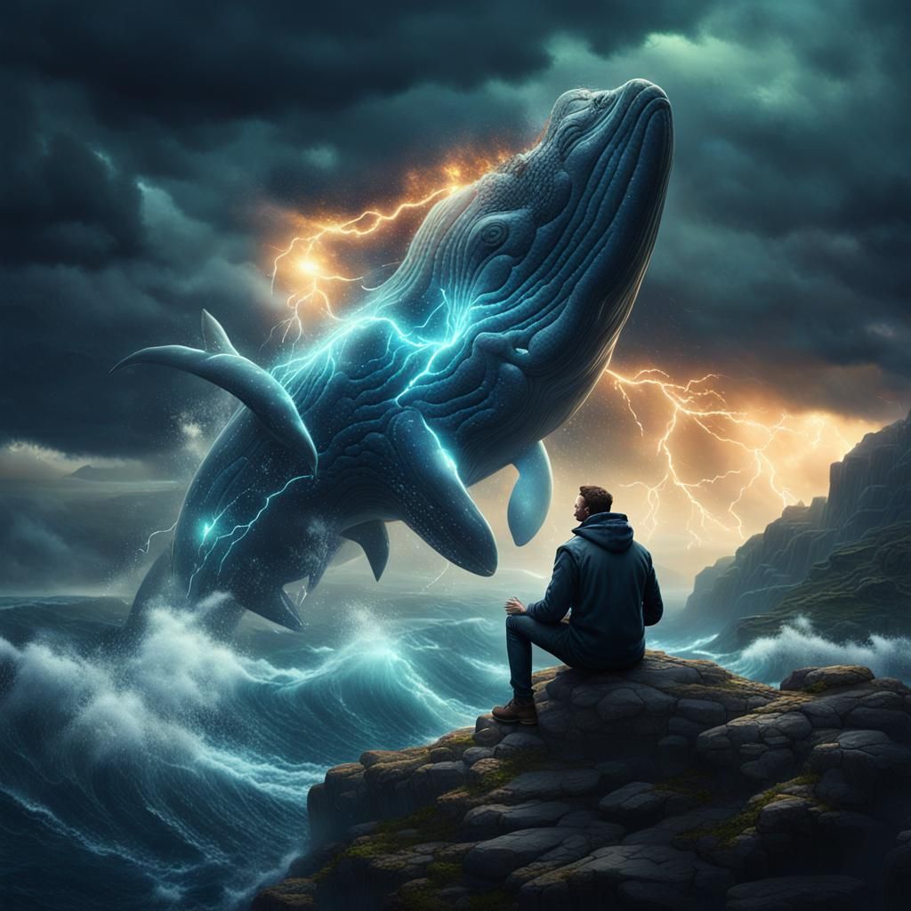 Stormy Seascape with Whales: Fantasy Concept Art