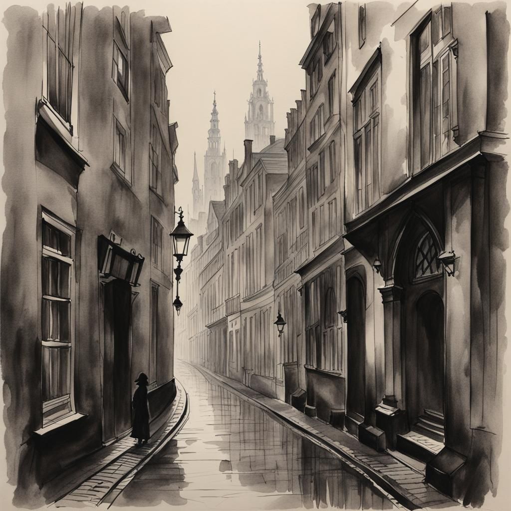 Antwerp Alley: Graphite and Watercolor Drawing