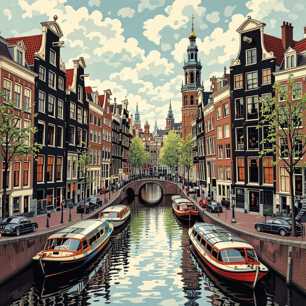 Surreal Amsterdam Canals in Tessellated Style