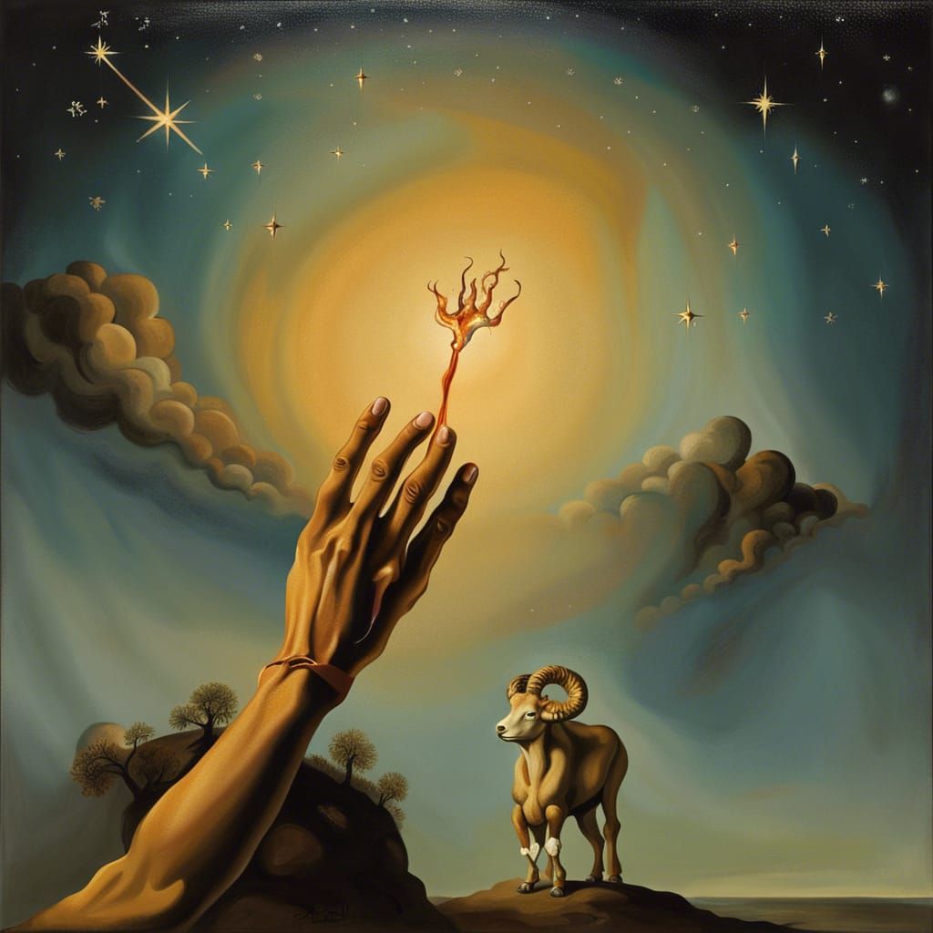 Aries Receives Fire: Surreal Zodiac Art