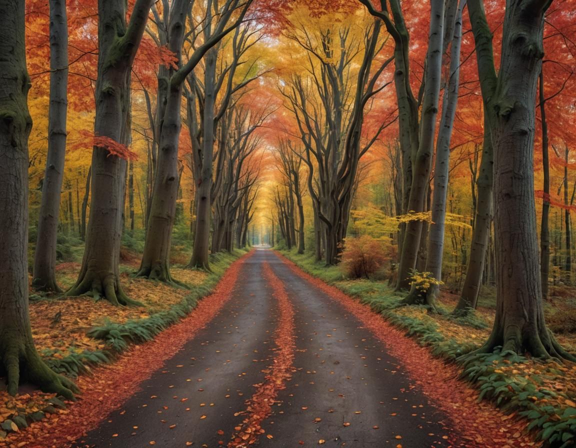 Autumn Forest Path with Colorful Foliage