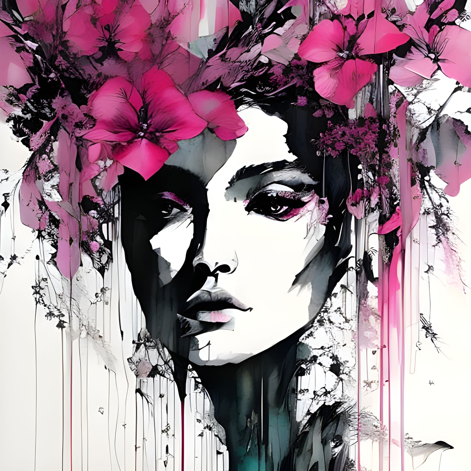 Pink Bougainvillea Wall in Storybook Ink Drawing Style