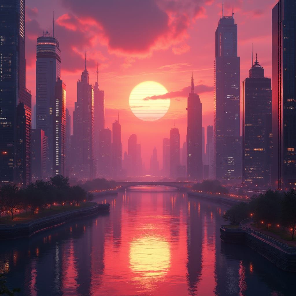 Breathtaking Cyberpunk Sunset Over Futuristic City