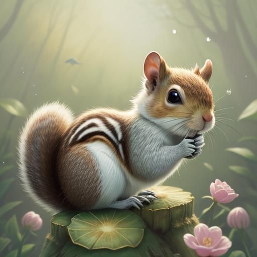 Pastel Watercolor Squirrel in Forest Glade