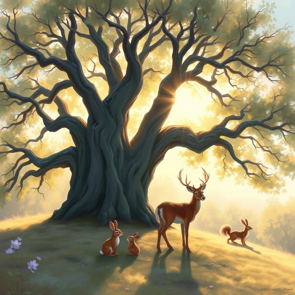 Spring Equinox Oak Tree in Soft Pastel Colors