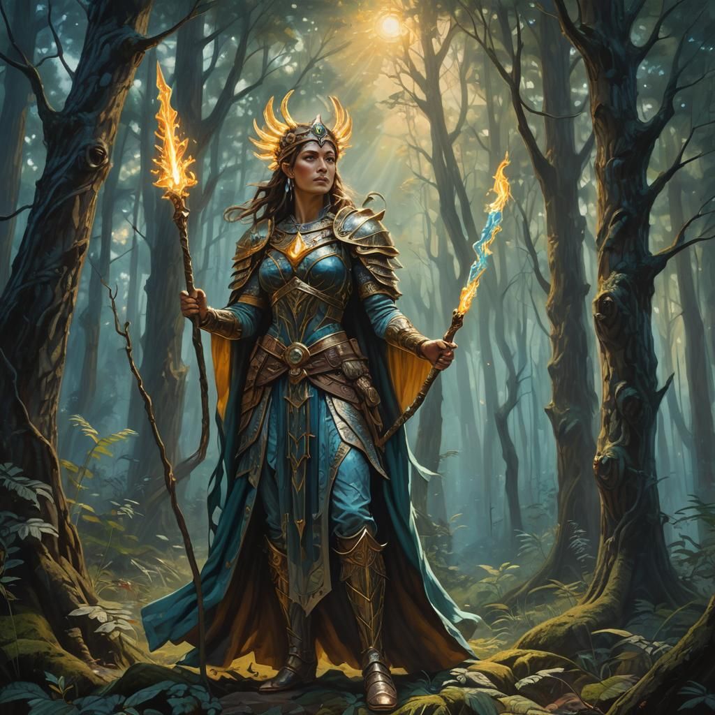Warrior Priestess in Mystical Forest, Navitrolla Style