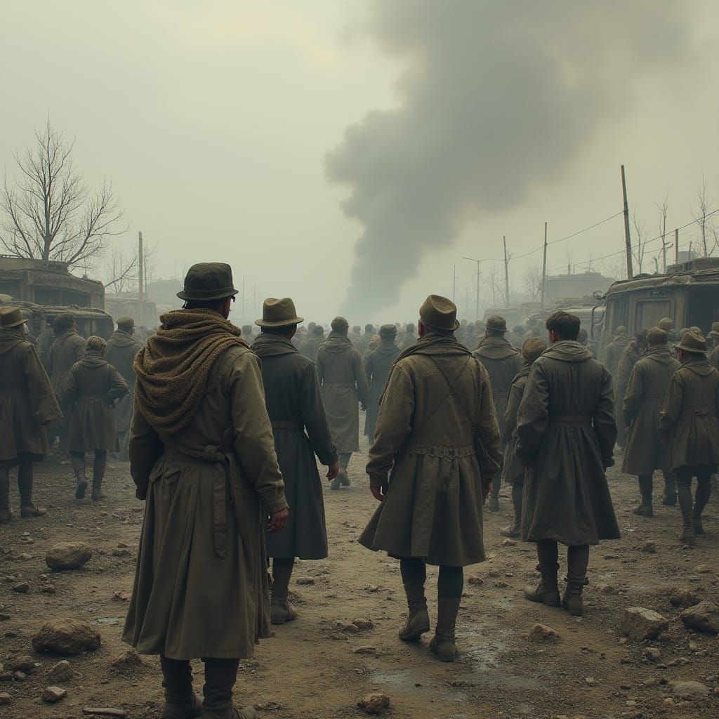 Refugees in a Devastated War Zone