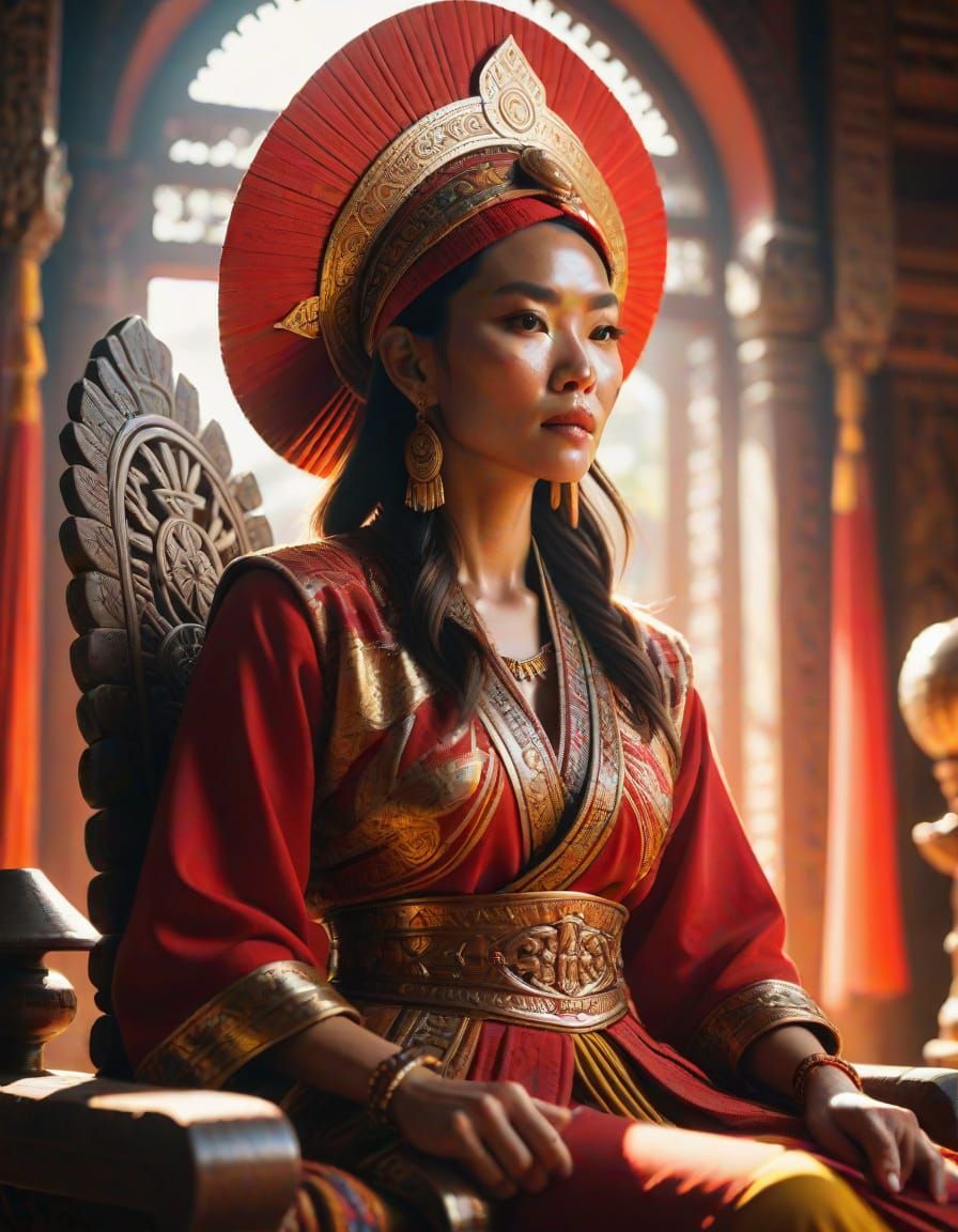 Southeast Asian Warrior Princess in Vibrant Oil Painting