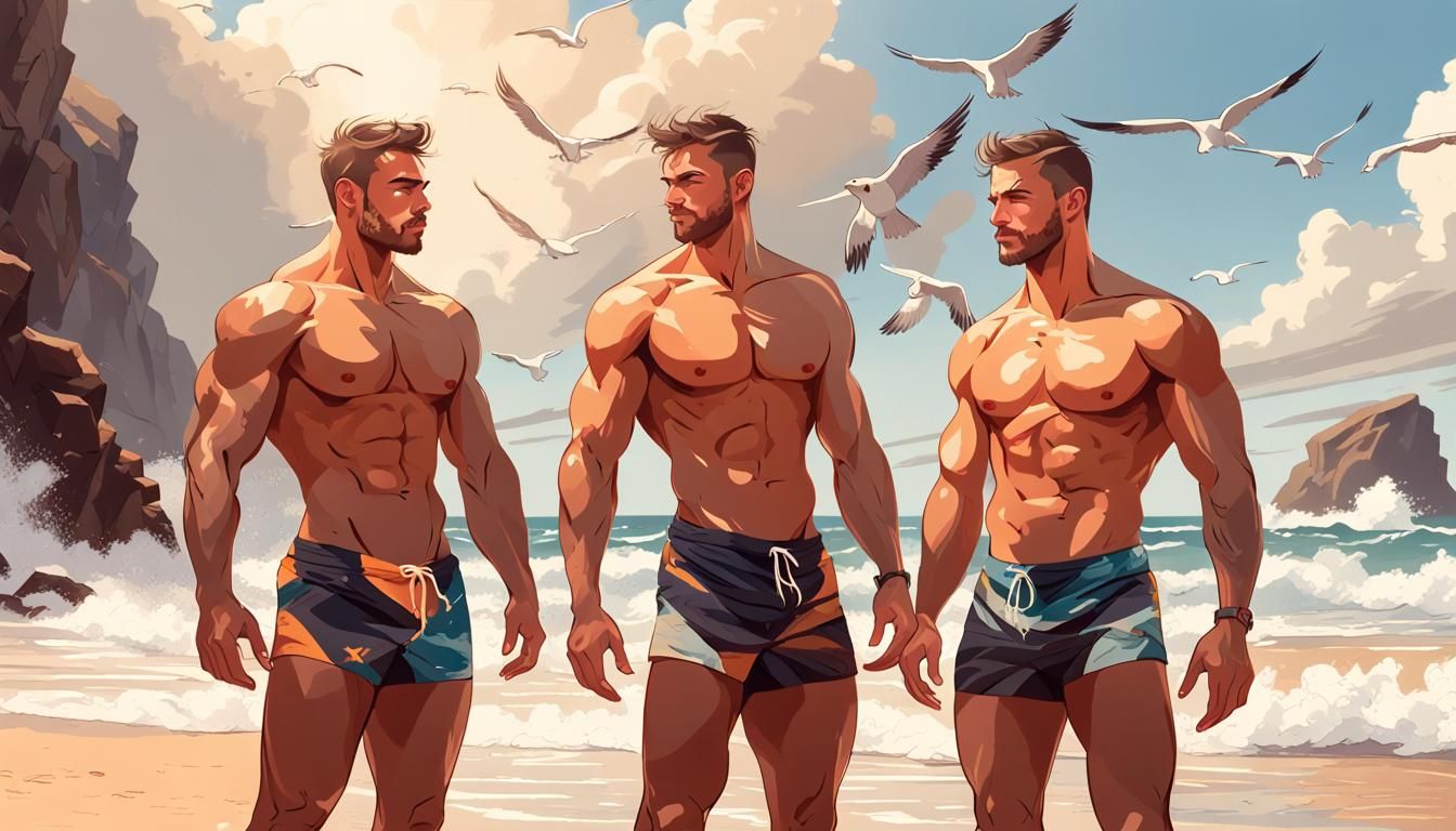 Twin Brothers Playing Beach Volleyball in Hyperrealism