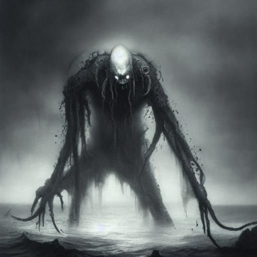 Dark and Creepy Demon Creature in Charcoal