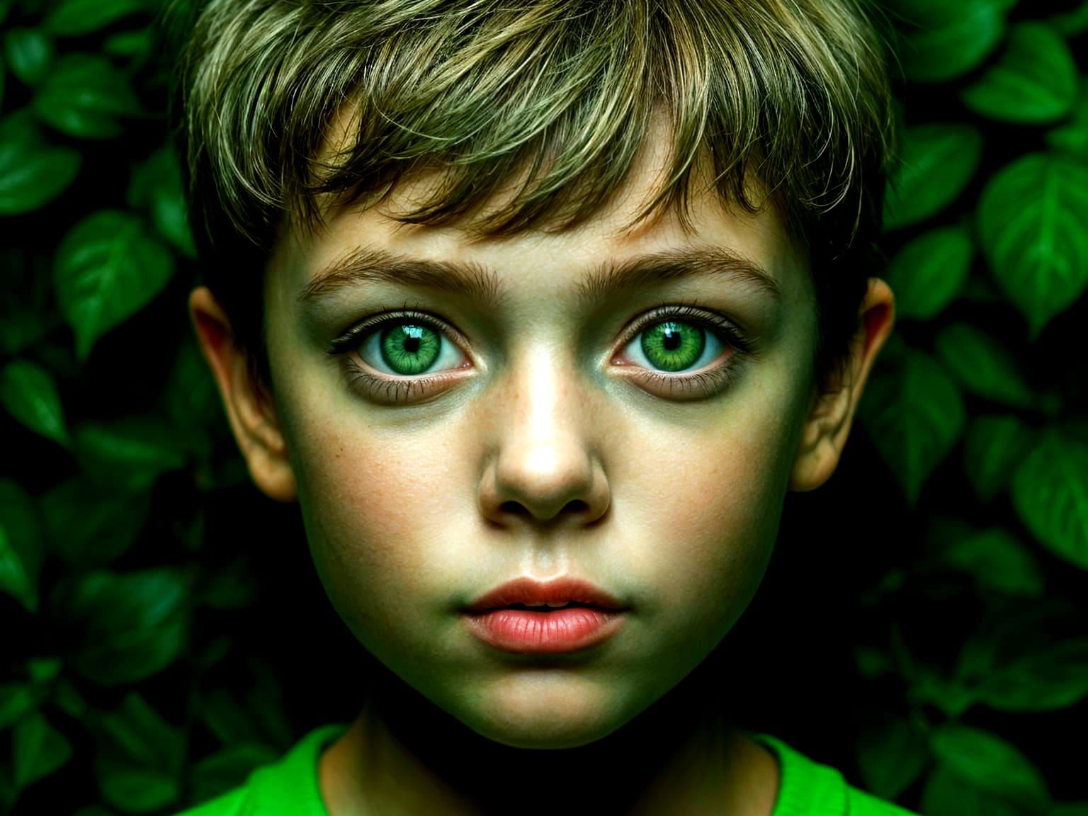 Intriguing Close-Up Portrait of a 4-Year-Old Boy with Bright...