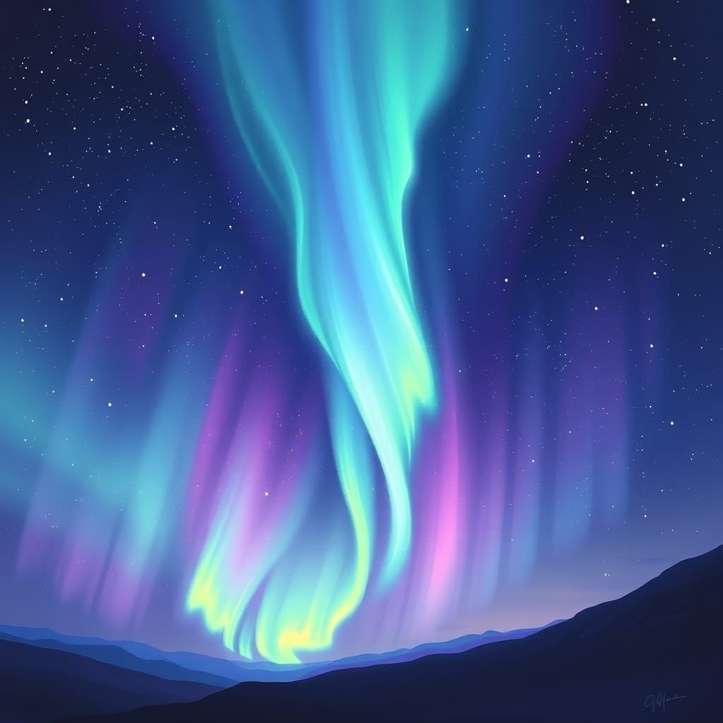 Ethereal Aurora Borealis in Digital Painting Style