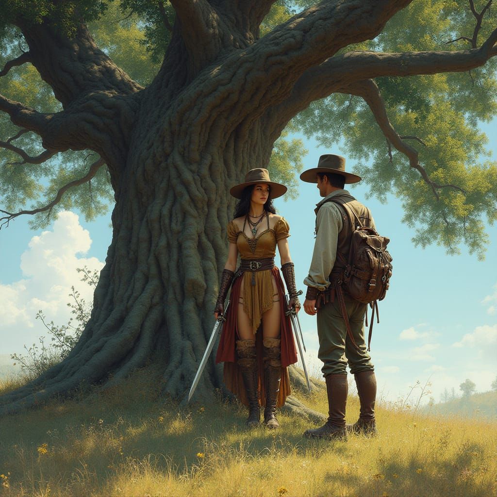 Medieval Princess Highwayman Under Oak Tree